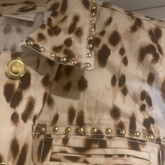 Cheetah Print Gold Studded Crop Jacket - Sz 2 - Picture 3 of 5